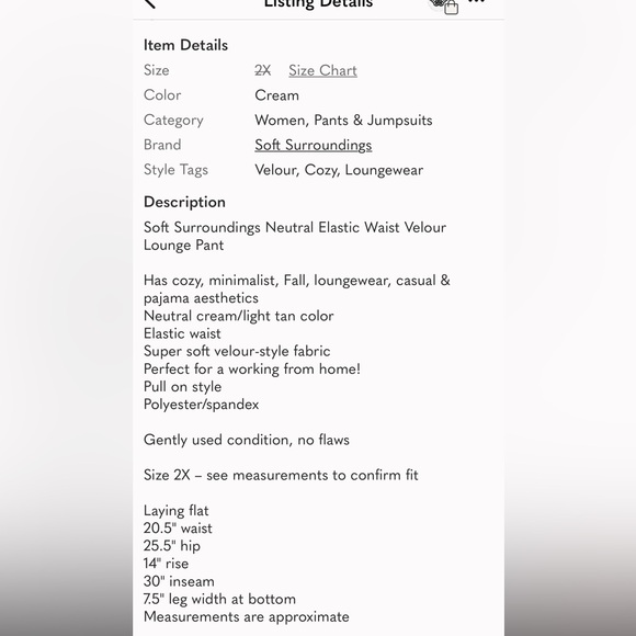 Soft Surroundings 2X Ribbed Velour Lounge Pant business casual lounge or errands - Picture 13 of 13